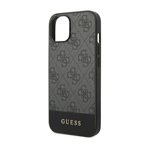 Guess 4G Bottom Stripe Metal Logo Collection – dėklas, skirtas iPhone 14 Plus (pilkas)