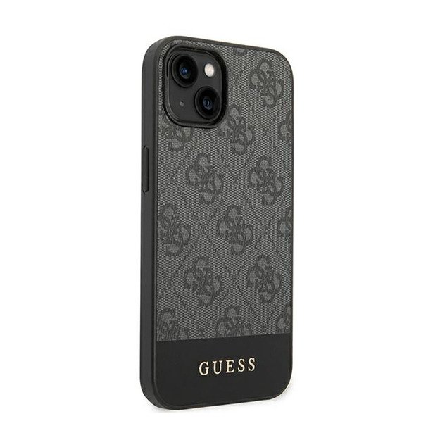 Guess 4G Bottom Stripe Metal Logo Collection – dėklas, skirtas iPhone 14 Plus (pilkas)