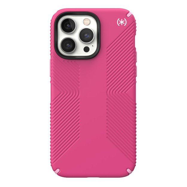 „Speck Presidio2 Grip“ – „iPhone 14 Pro max“ skirtas dėklas su MICROBAN danga (skaitmeninė rožinė / „Blossompink“ / balta)