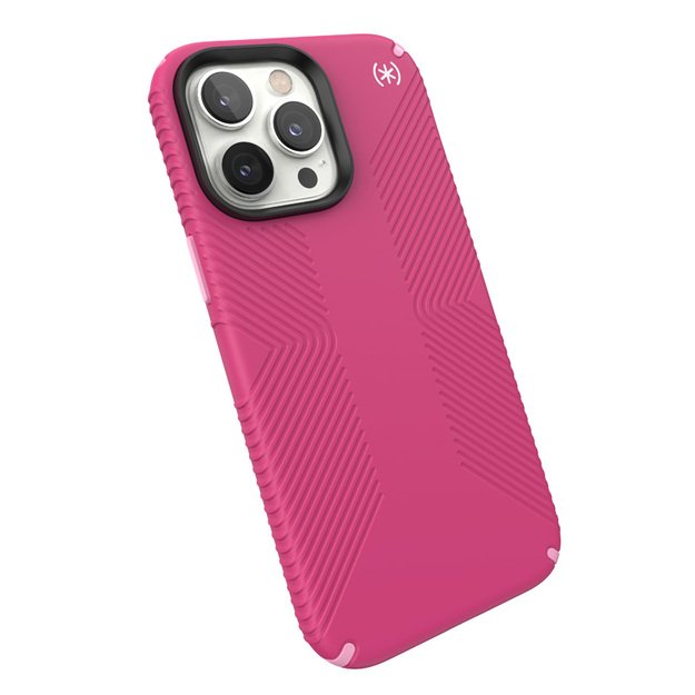 „Speck Presidio2 Grip“ – „iPhone 14 Pro max“ skirtas dėklas su MICROBAN danga (skaitmeninė rožinė / „Blossompink“ / balta)