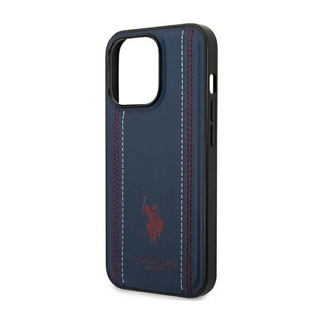 US Polo Assn Leather Stitch – dėklas, skirtas iPhone 14 Pro Max (tamsiai mėlynas)