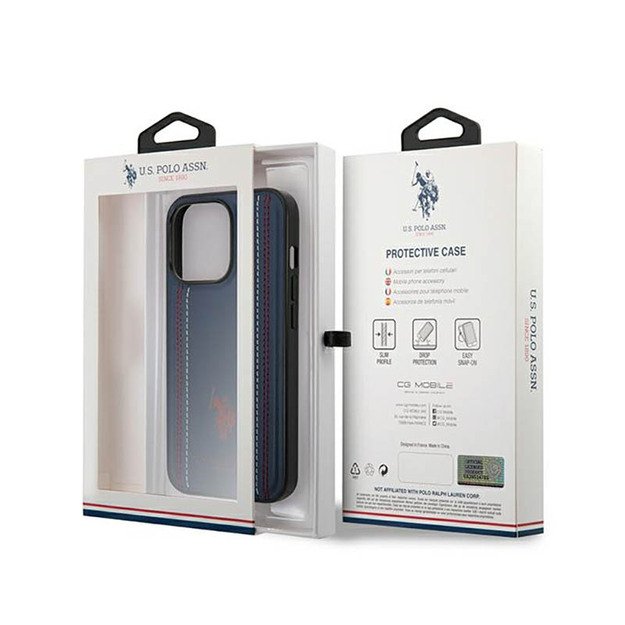US Polo Assn Leather Stitch – dėklas, skirtas iPhone 14 Pro Max (tamsiai mėlynas) 16