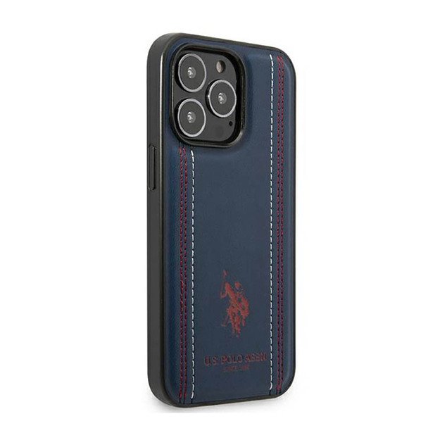 US Polo Assn Leather Stitch – dėklas, skirtas iPhone 14 Pro Max (tamsiai mėlynas)