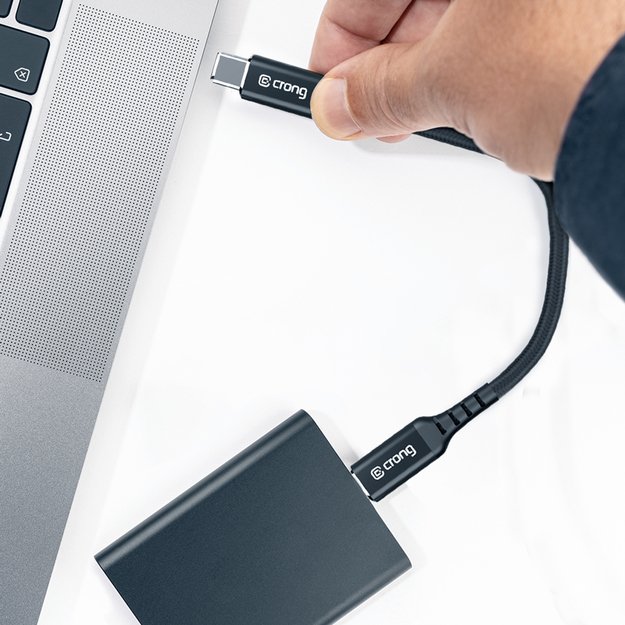 „Crong Armor Link“ – iš USB-C į USB-C 60 W 3A pintas kabelis Maitinimo tiekimas Greitas įkrovimas 25 cm (juodas) 9