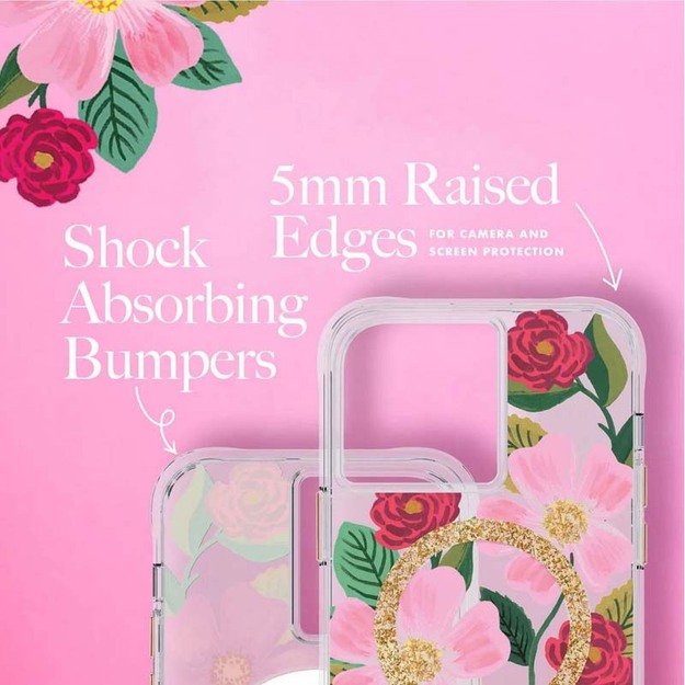 Skaidrus Rifle Paper „MagSafe“ – aukso spalvos dėklas skirtas „iPhone 14 Pro Max“ („Rose Garden“) 7