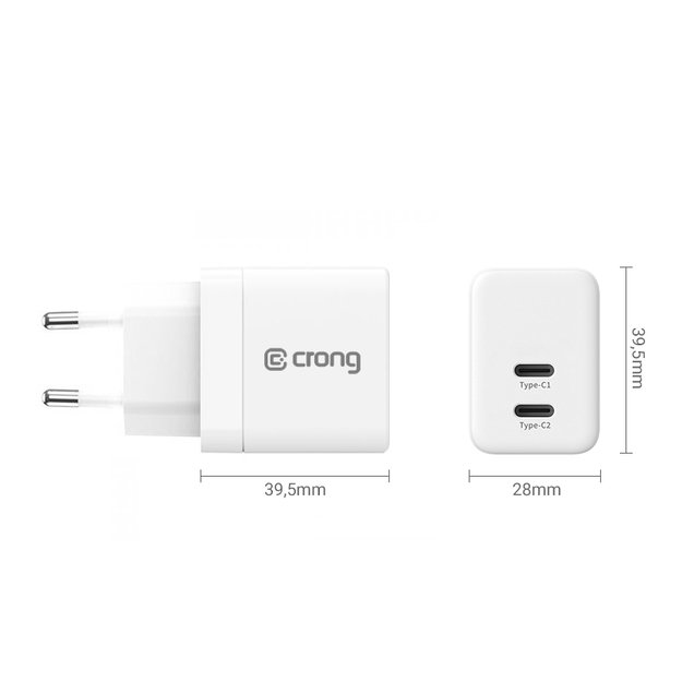 Crong Ultra Compact GaN – sieninis įkroviklis 2x USB-C maitinimo tiekimas 35 W (baltas) 22