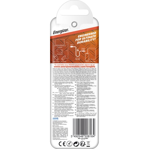 „Energizer HardCase“ – USB-C prie „Lightning“ jungties kabelis MFi sertifikuotas 1,2 m (baltas) 3