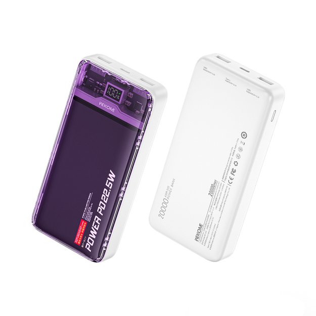 WEKOME WP-351 Vanguard serija – maitinimo blokas 20 000 mAh PD 20 W + QC 22,5 W (violetinė / permatoma)