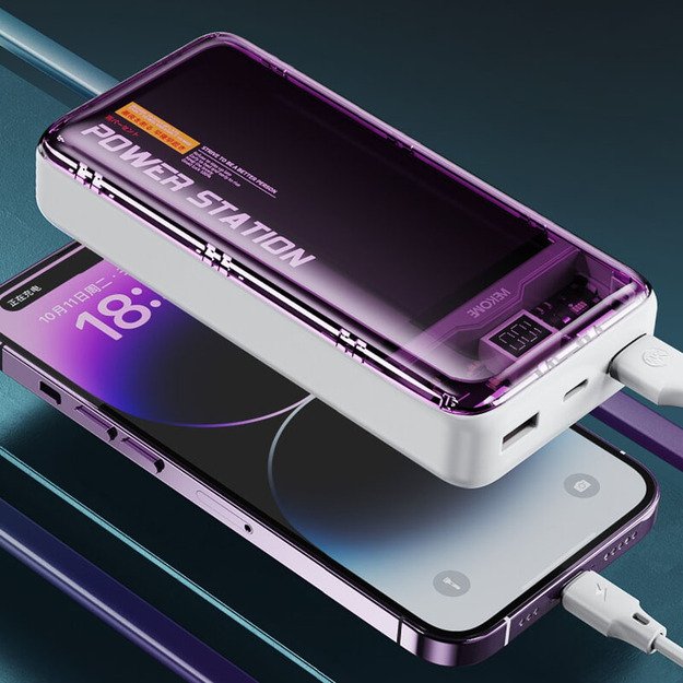 WEKOME WP-351 Vanguard serija – maitinimo blokas 20 000 mAh PD 20 W + QC 22,5 W (violetinė / permatoma)