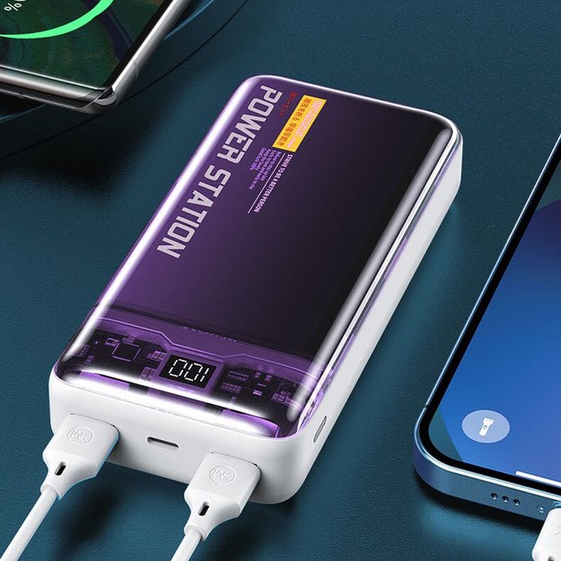 WEKOME WP-351 Vanguard serija – maitinimo blokas 20 000 mAh PD 20 W + QC 22,5 W (violetinė / permatoma)