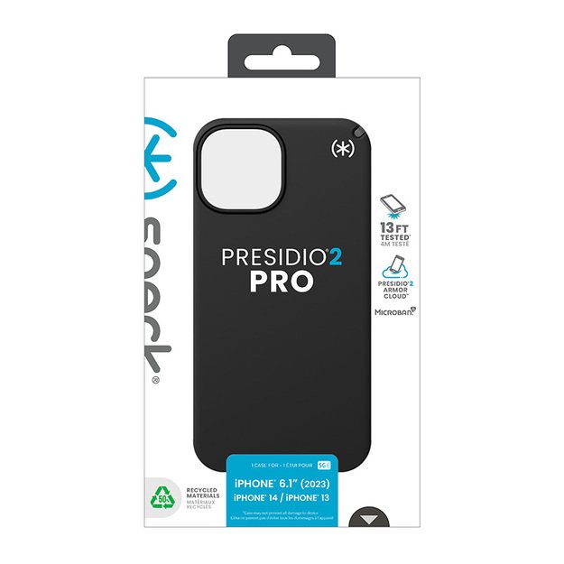 Speck Presidio2 Pro – dėklas, skirtas iPhone 15 / iPhone 14 / iPhone 13 (juodas / šiferio pilkas / baltas)