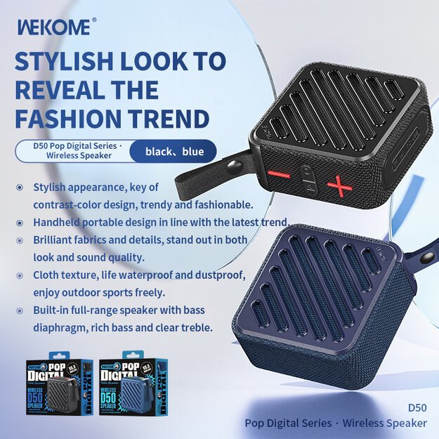 WEKOME D50 Pop Digital Series – nešiojamasis belaidis Bluetooth V5.2 garsiakalbis (juodas) 3