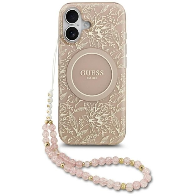 Guess IML Flowers Electro Pearl Strap MagSafe - Case iPhone 17 (pink) 1