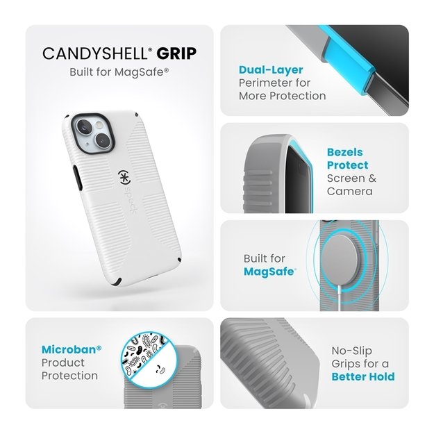 Speck Candyshell Grip MagSafe - iPhone 17e / 16e / 15 / 14 / 13 Case (White / Black) 5