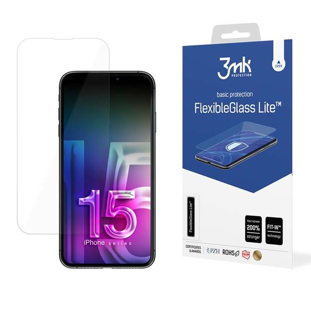 3mk FlexibleGlass Lite – hibridinis stiklas, skirtas iPhone 15 Pro 1