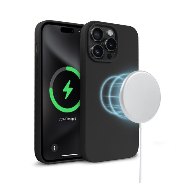 Crong Color Cover Magnetic – dėklas, skirtas iPhone 15 Pro Max MagSafe (juodas)