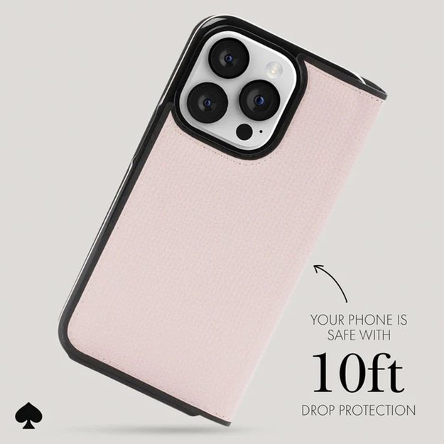 Kate Spade New York Wrap Folio dėklas – odinis atverčiamas dėklas iPhone 15 Pro (blyškus vellum)