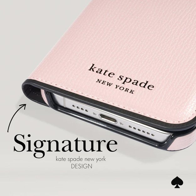 Kate Spade New York Wrap Folio dėklas – odinis atverčiamas dėklas iPhone 15 Pro (blyškus vellum)