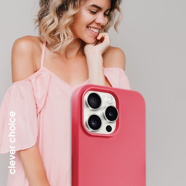 Crong Color Cover Magnetic – dėklas, skirtas iPhone 15 Pro MagSafe (rožinis)