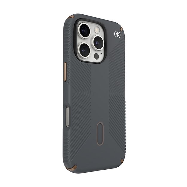 Speck Presidio2 Grip ClickLock & MagSafe – dėklas, skirtas iPhone 16 Pro (anglies pilka / šalta bronzinė / balta)