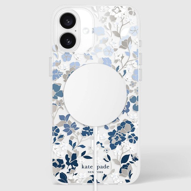 Kate Spade Niujorko apsauginiai brangakmeniai „MagSafe“ – „iPhone 16 Plus“ dėklas (mėlyna gėlių lova) 7