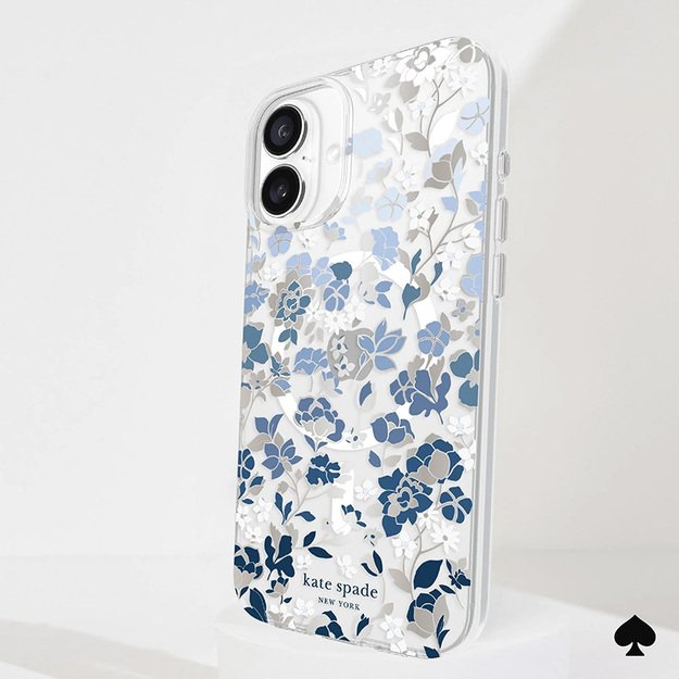 Kate Spade Niujorko apsauginiai brangakmeniai „MagSafe“ – „iPhone 16 Plus“ dėklas (mėlyna gėlių lova) 13