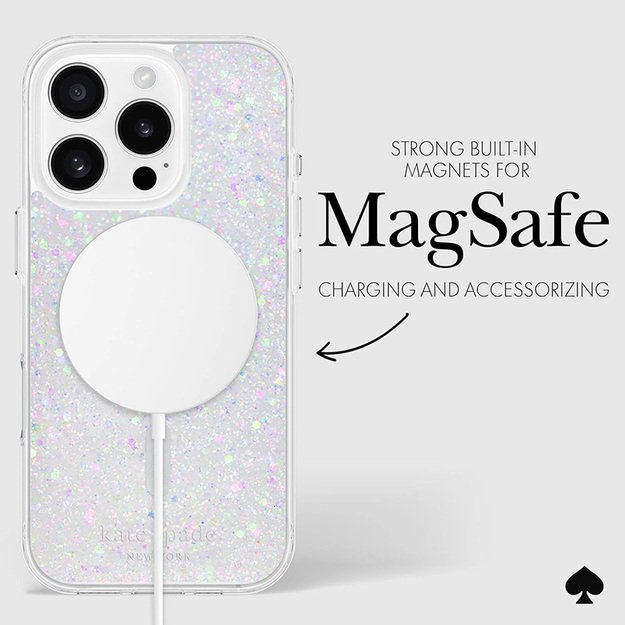 Kate Spade New York Protective MagSafe – dėklas, skirtas iPhone 16 Pro (Chunky Glitter)