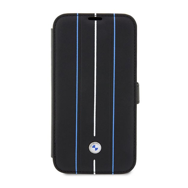 BMW Booktype odinis antspaudas mėlynos linijos – iPhone 14 Pro dėklas (juodas)