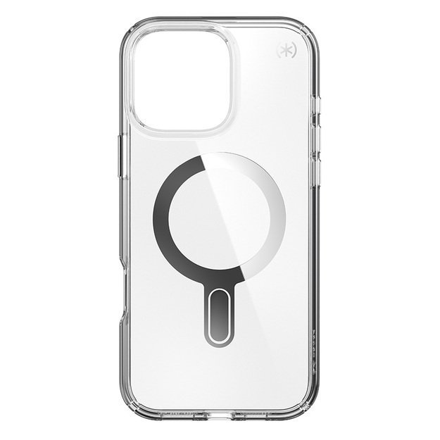 Speck Presidio Perfect-Clear ClickLock & MagSafe – dėklas, skirtas iPhone 16 Pro Max (skaidrus / chromo apdaila / ramus sidabras)