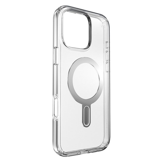 Speck Presidio Perfect-Clear ClickLock & MagSafe – dėklas, skirtas iPhone 16 Pro Max (skaidrus / chromo apdaila / ramus sidabras)