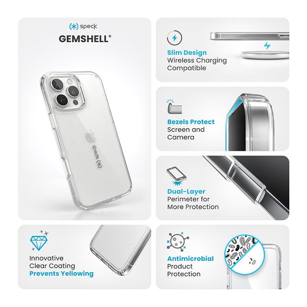 Speck Gemshell – dėklas, skirtas iPhone 16 Pro Max (skaidrus) 14