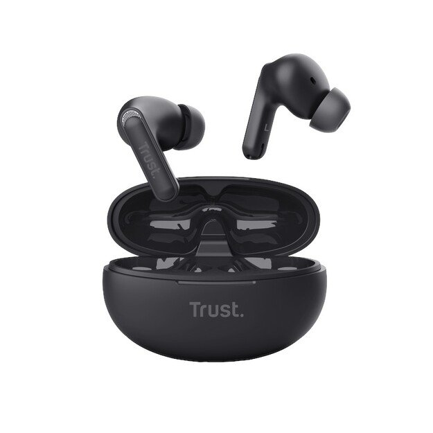 Trust Yavi – belaidės „Bluetooth TWS“ ausinės su įkrovimo dėklu ir ENC (juoda)