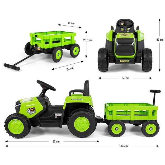 Electric tractor with trailer Milly Mally Rolly green