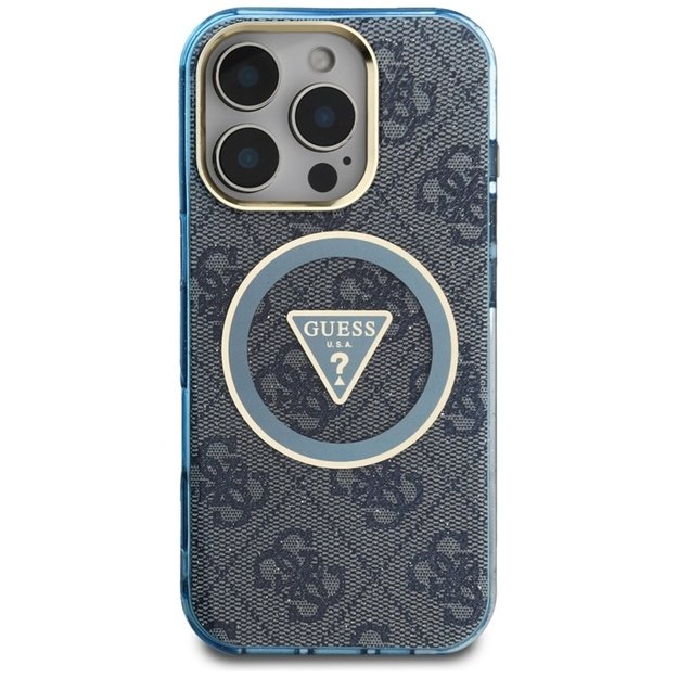 Guess IML Metal Glitter 4G Circle Triangle MagSafe - Case for iPhone 16 Pro Max (blue)