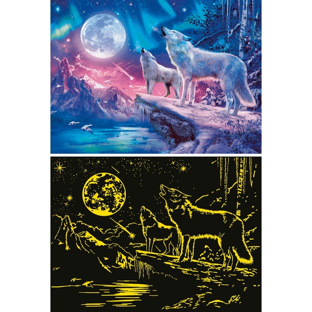 Ravensburger Glow In The Dark Puzzle 500 Pieces: Wolves In The Northern Lights