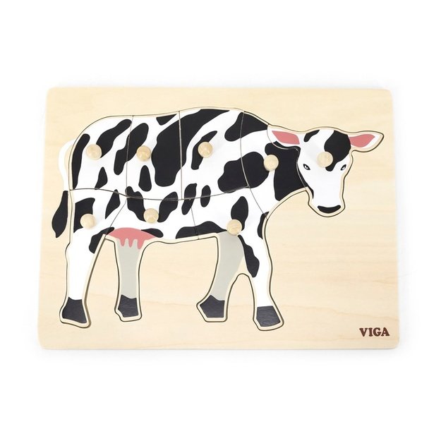 Children s wooden puzzle with handles Viga Cow