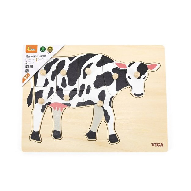Children s wooden puzzle with handles Viga Cow