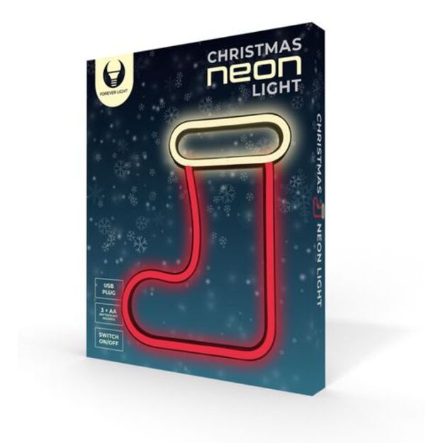 LED NEON kalėdinė dekoracija KOJINĖ, balta/raudona, 5V USB / 3xAA