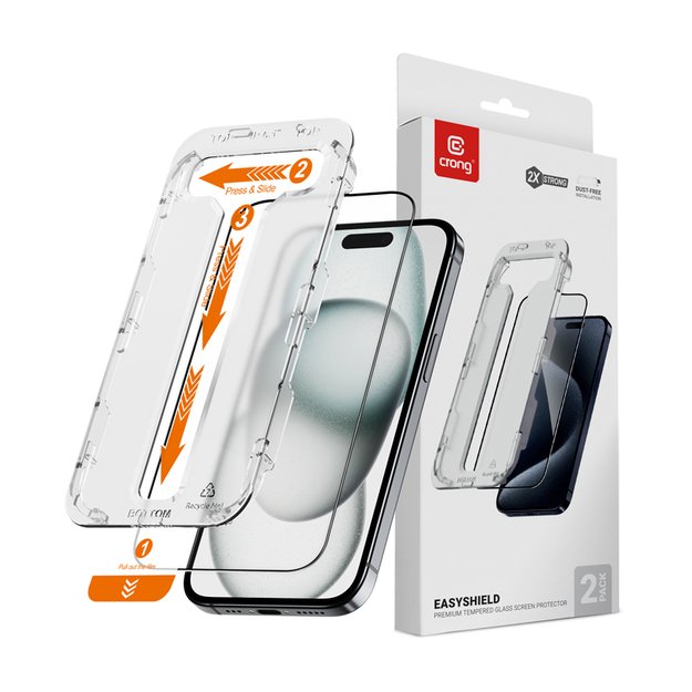 „Crong EasyShield 2-Pack“ – grūdintas stiklas, skirtas „iPhone 16“ / „iPhone 15“ (2 vnt.) 4