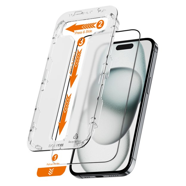 „Crong EasyShield 2-Pack“ – grūdintas stiklas, skirtas „iPhone 16“ / „iPhone 15“ (2 vnt.)