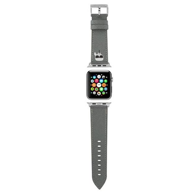 Karlas Lagerfeldas Saffiano Karl Head – „Apple Watch“ laikrodžio dirželis, 42/44/45 mm (sidabras)