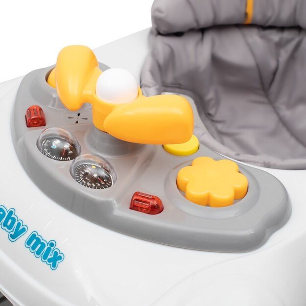 Baby Mix vaikštynė su vairu ir silikoniniais ratukais pilkos spalvos