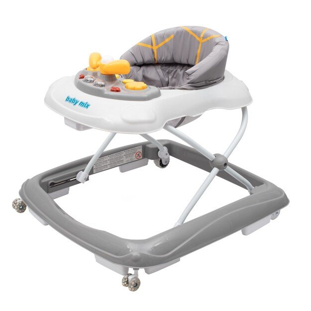 Baby Mix vaikštynė su vairu ir silikoniniais ratukais pilkos spalvos