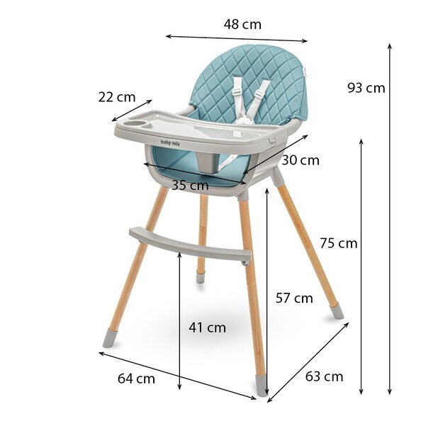 Valgomojo kėdė Baby Mix Freja medinė dulkėta žalia