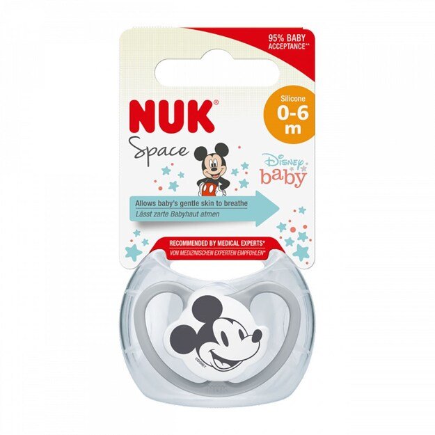 NUK Space NUK 0-6m Disney Mickey Mouse čiulptukas pilkas, dydis 0-6 m, 0-6 m