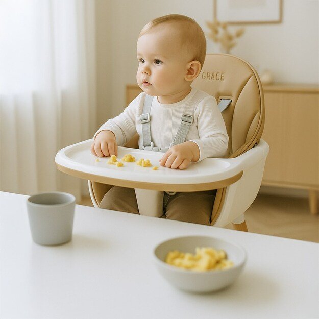 Nauja Baby Grace smėlio spalvos 3in1 aukšta kėdutė 4