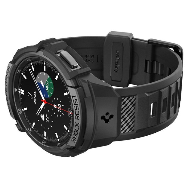 Spigen Rugged Armor Pro – dirželis + dėklas, skirtas Samsung Galaxy Watch 6 Classic 47 mm (juodas)