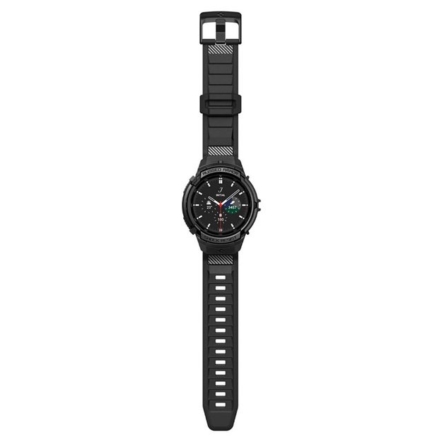 Spigen Rugged Armor Pro – dirželis + dėklas, skirtas Samsung Galaxy Watch 6 Classic 47 mm (juodas)