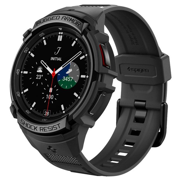 Spigen Rugged Armor Pro – dirželis + dėklas, skirtas Samsung Galaxy Watch 6 Classic 47 mm (juodas)