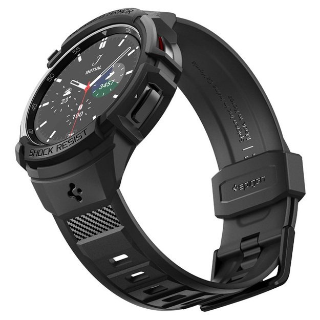 Spigen Rugged Armor Pro – dirželis + dėklas, skirtas Samsung Galaxy Watch 6 Classic 47 mm (juodas)